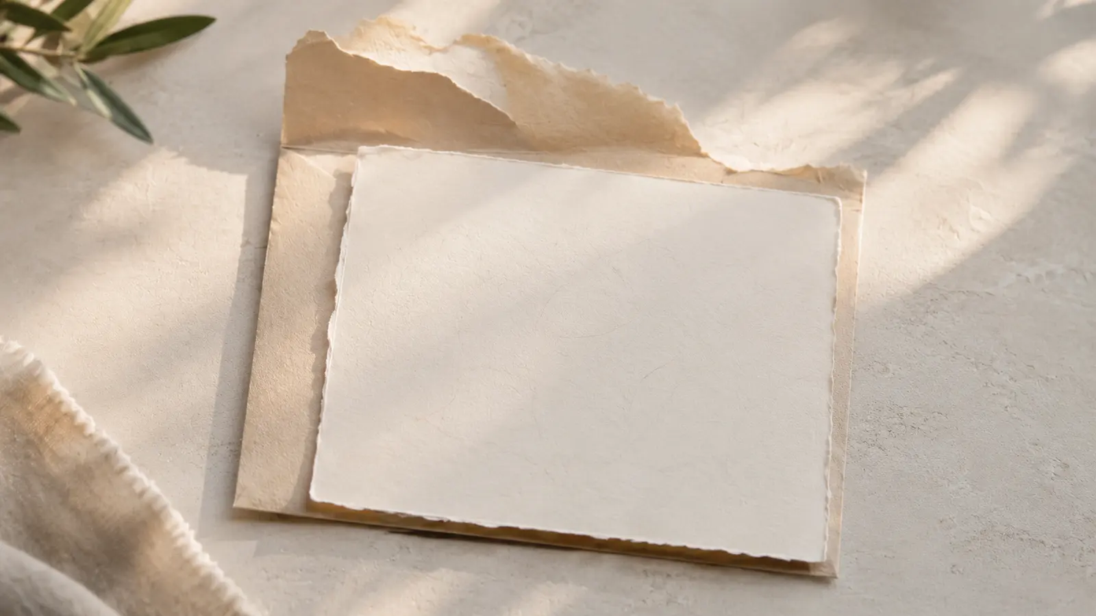 A short handwritten note card resting on an envelope