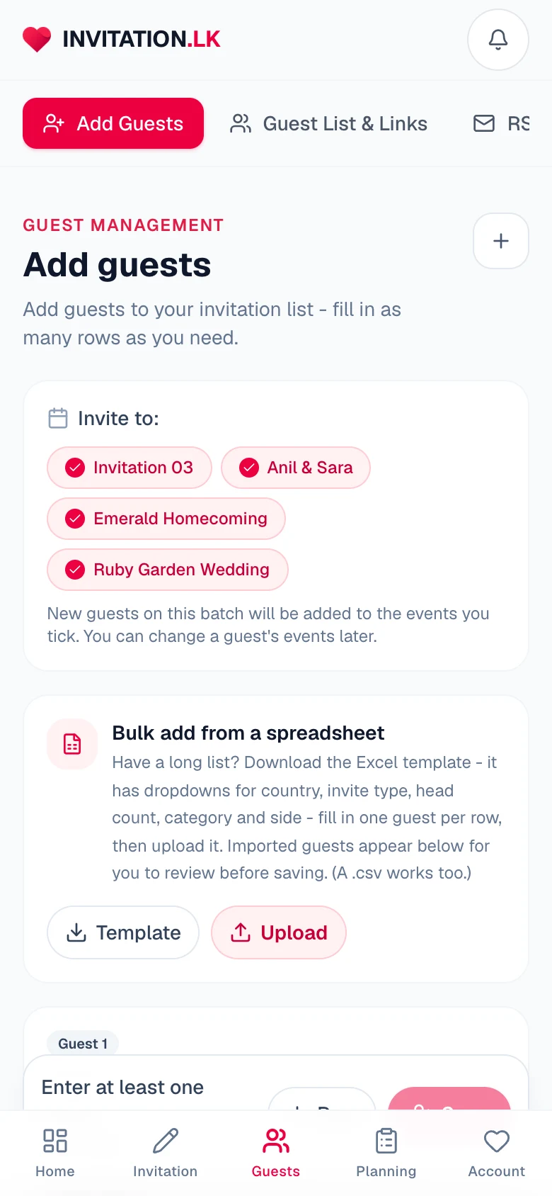 Adding guests from a mobile phone