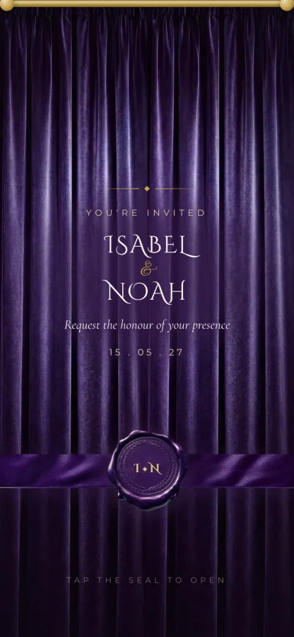 The Amethyst Seal invitation design shown on a phone