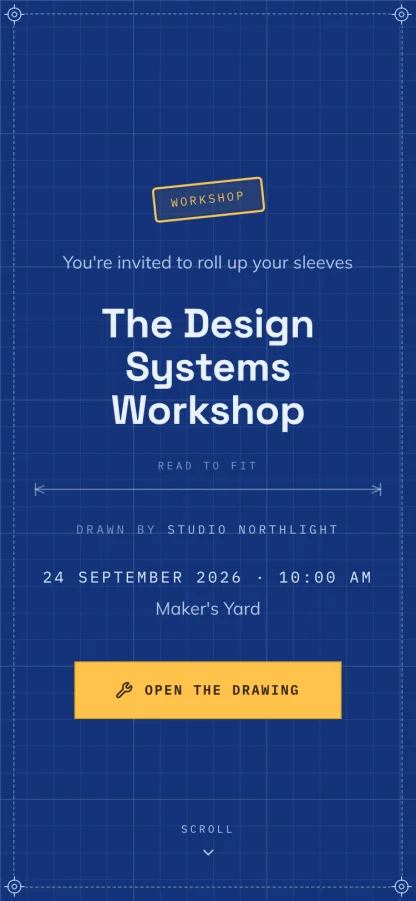 The Blueprint invitation design shown on a phone