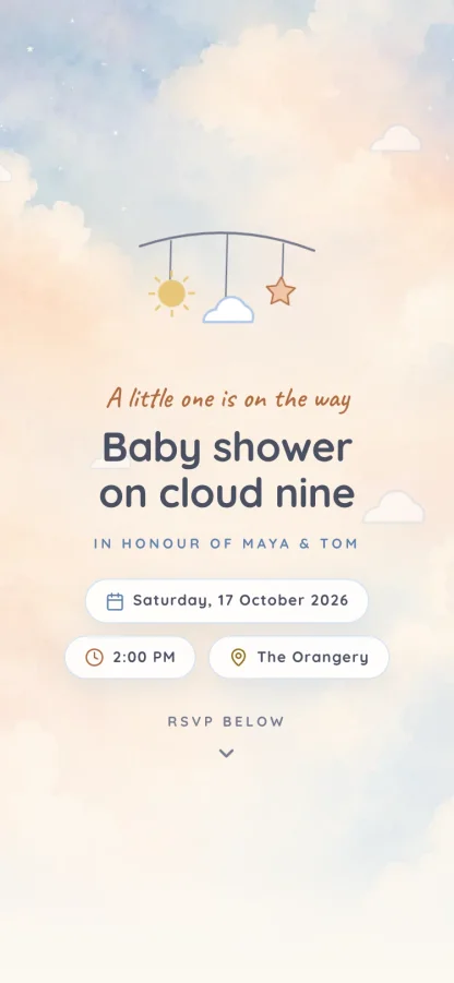 The Cloud Nine invitation design shown on a phone