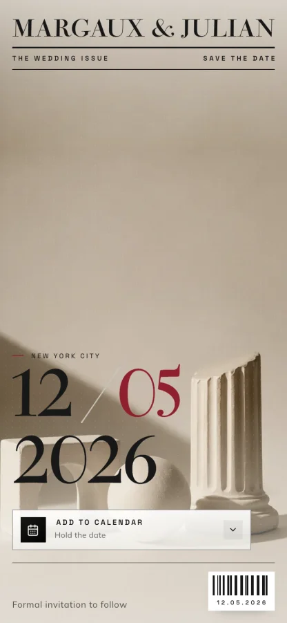 The Cover Story invitation design shown on a phone