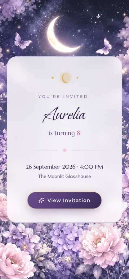 The Enchanted Moonlit Garden invitation design shown on a phone