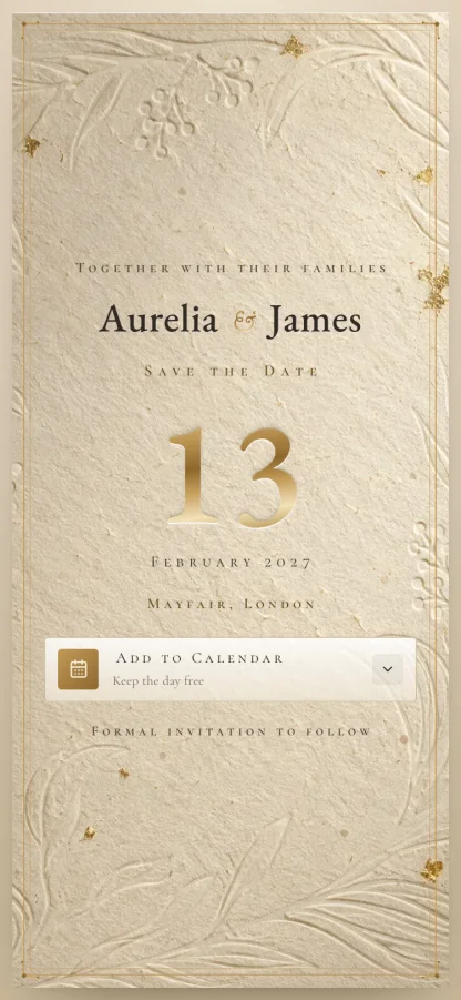 The Gilt Edge invitation design shown on a phone