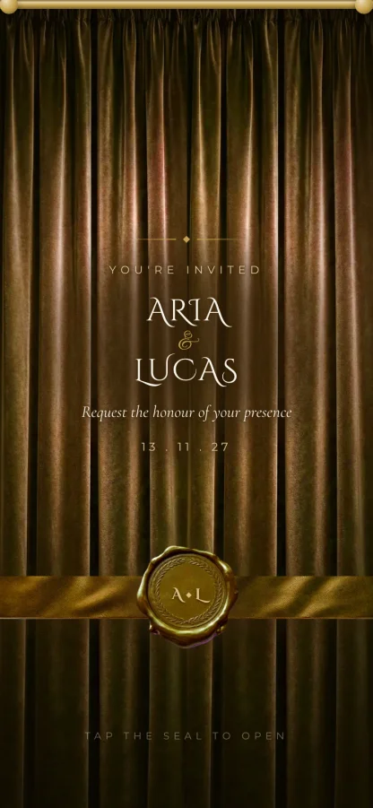 The Golden Seal invitation design shown on a phone