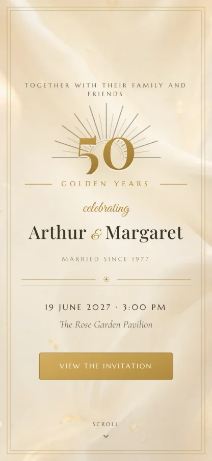The Golden Years invitation design shown on a phone
