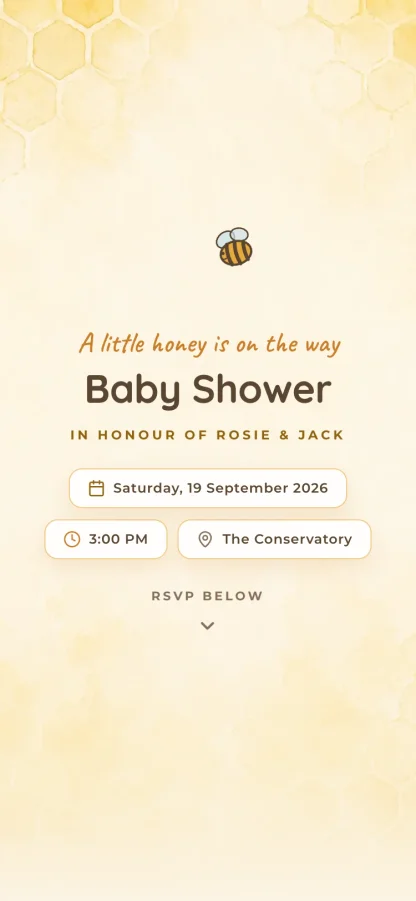 The Honey Bee invitation design shown on a phone