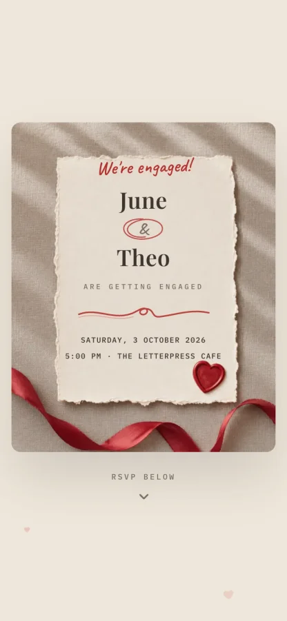 The Love Note invitation design shown on a phone