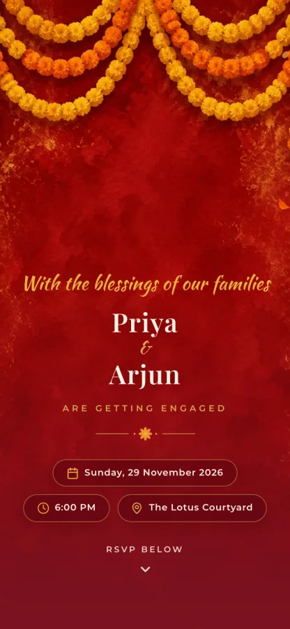 The Marigold Promise invitation design shown on a phone