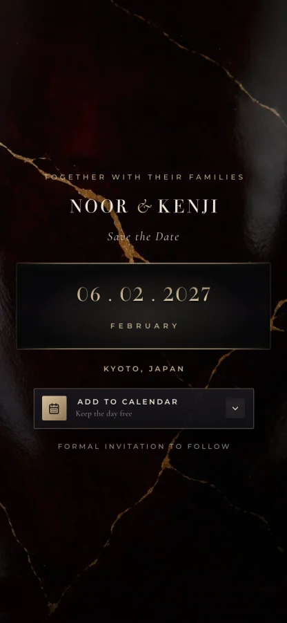 The Midnight Lacquer invitation design shown on a phone