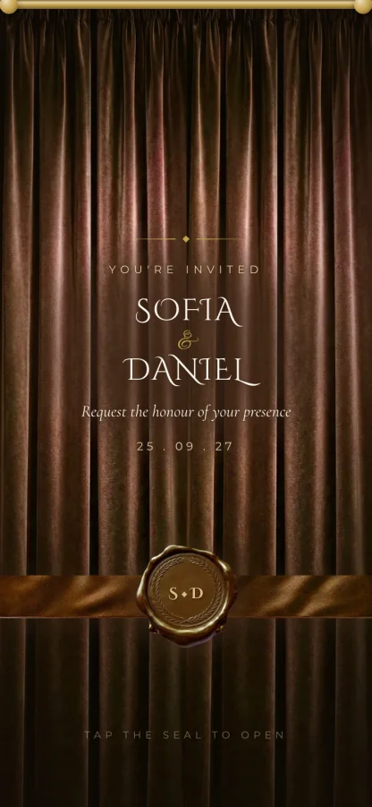 The Mocha Seal invitation design shown on a phone
