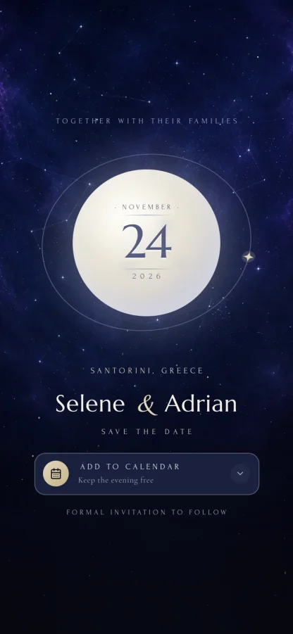 The Moonrise invitation design shown on a phone