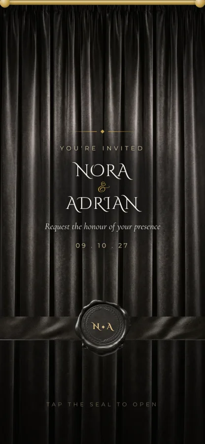 The Onyx Seal invitation design shown on a phone