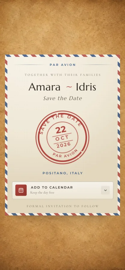 The Postmark invitation design shown on a phone