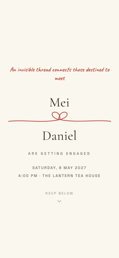 The The Red Thread invitation design shown on a phone