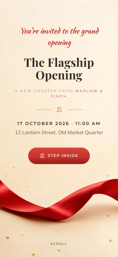 The Ribbon Cutting invitation design shown on a phone
