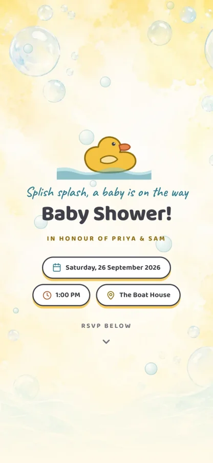The Rubber Duckie invitation design shown on a phone