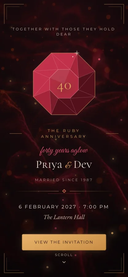 The Ruby Ember invitation design shown on a phone