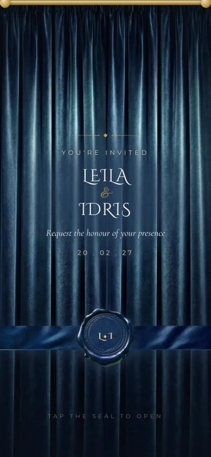The Sapphire Seal invitation design shown on a phone