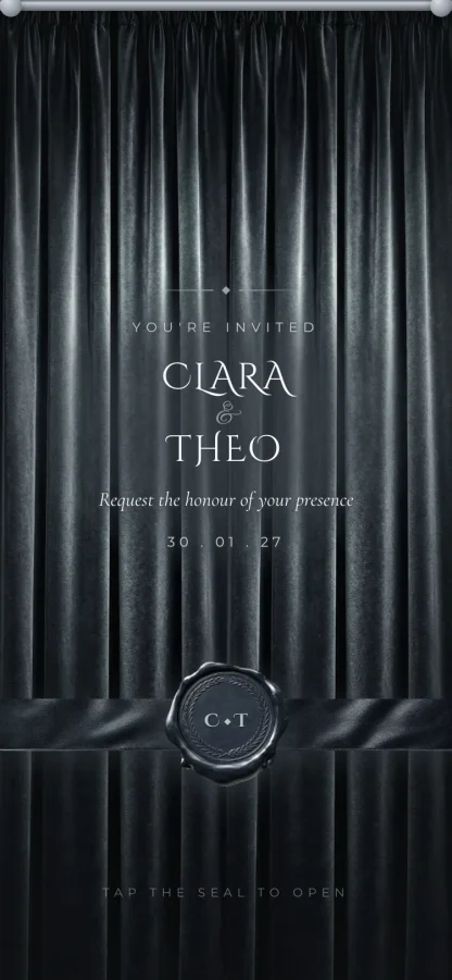 The Silver Seal invitation design shown on a phone
