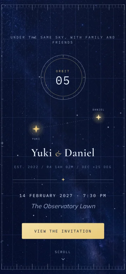 The Star Chart invitation design shown on a phone