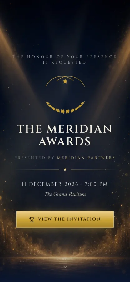 The The Laurels invitation design shown on a phone