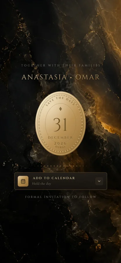 The The Medallion invitation design shown on a phone