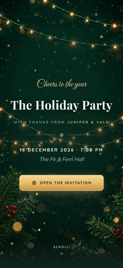 The Tinsel invitation design shown on a phone