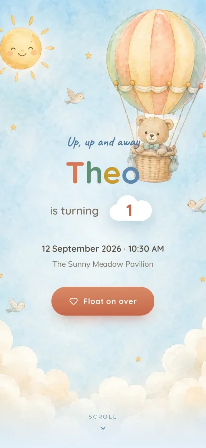 The Up and Away invitation design shown on a phone