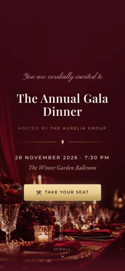 The The Velvet Table invitation design shown on a phone