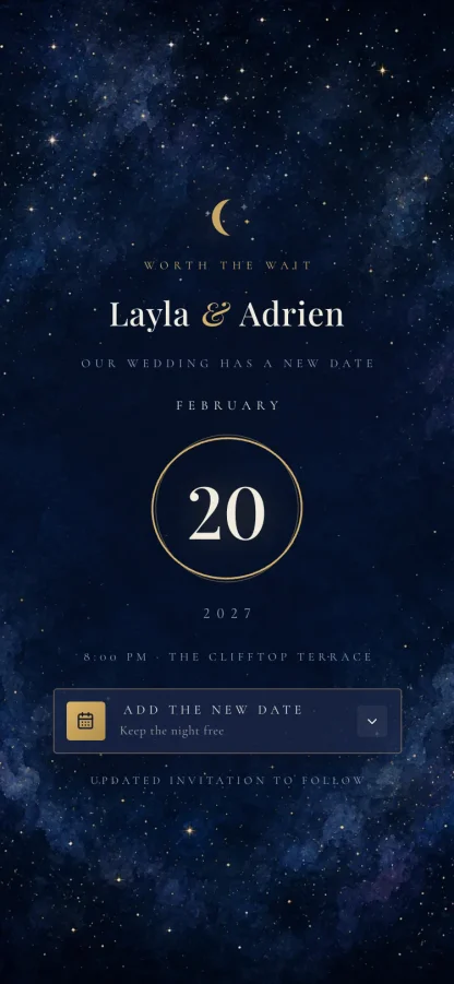 The Worth the Wait invitation design shown on a phone